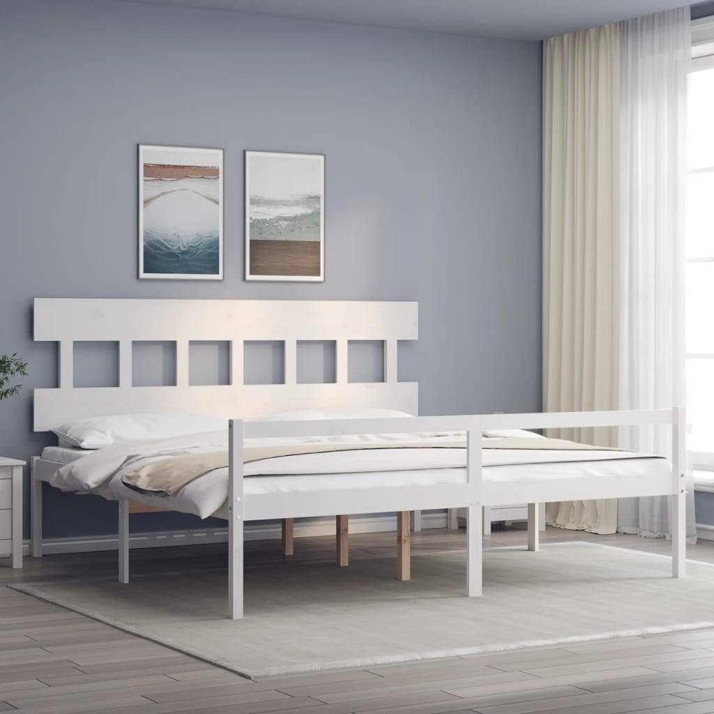 vidaXL Seniorenbett mit Kopfteil 200x200 cm Weiß Massivholz
