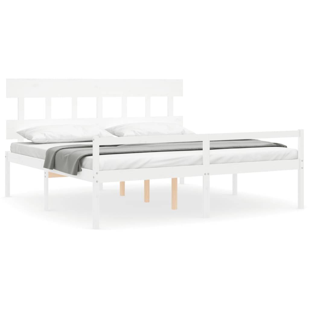 vidaXL Seniorenbett mit Kopfteil 200x200 cm Weiß Massivholz