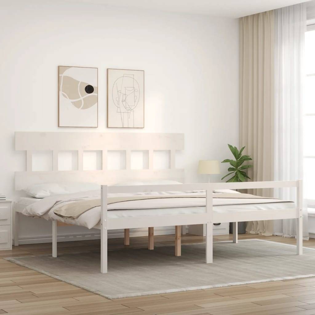 vidaXL Seniorenbett mit Kopfteil 200x200 cm Weiß Massivholz