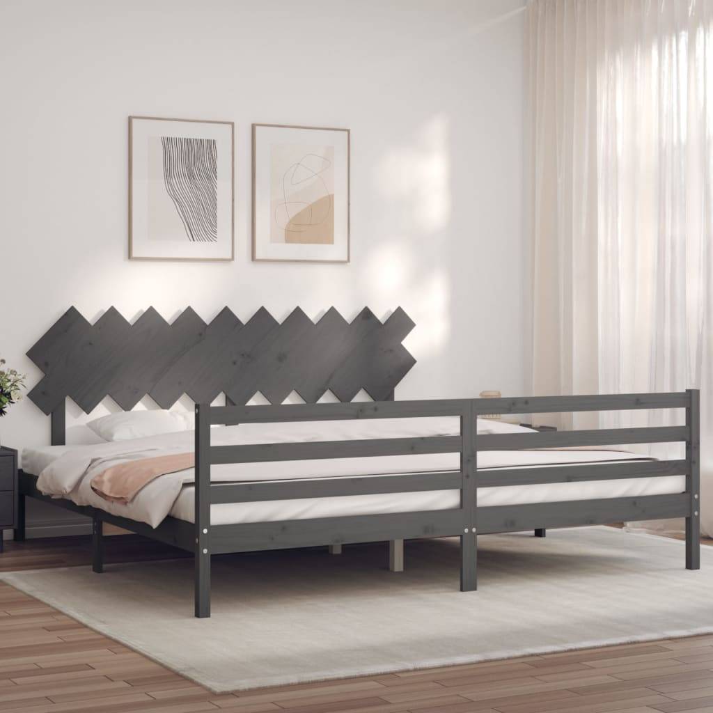 vidaXL Massivholzbett mit Kopfteil Grau 200x200 cm