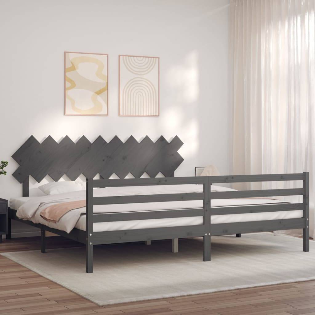 vidaXL Massivholzbett mit Kopfteil Grau 200x200 cm