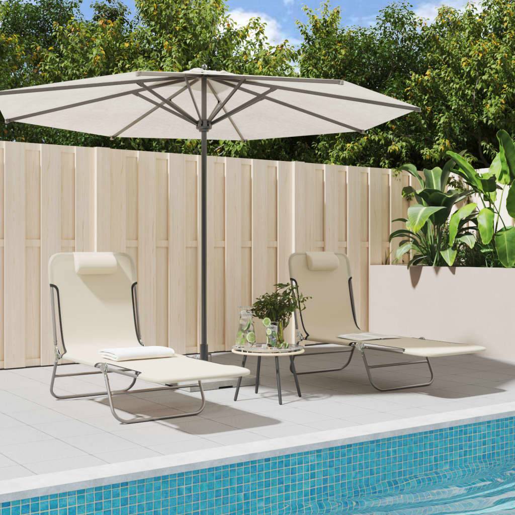 vidaXL Sonnenliegen Klappbar 2 Stk. Creme Textilene und Stahl