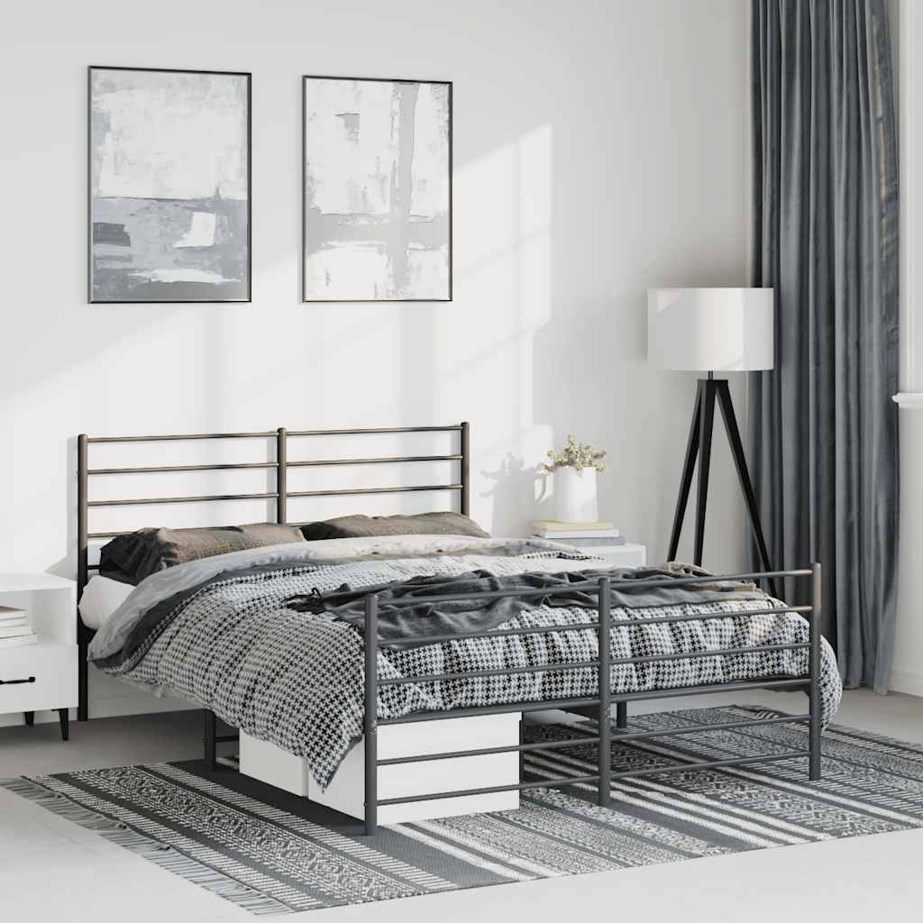 vidaXL Bettgestell mit Kopf- und Fußteil Metall Schwarz 135x190 cm