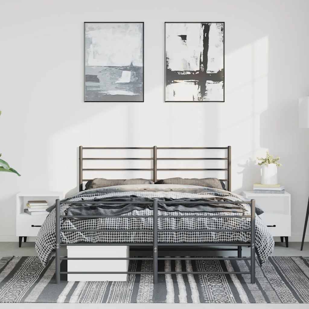 vidaXL Bettgestell mit Kopf- und Fußteil Metall Schwarz 135x190 cm