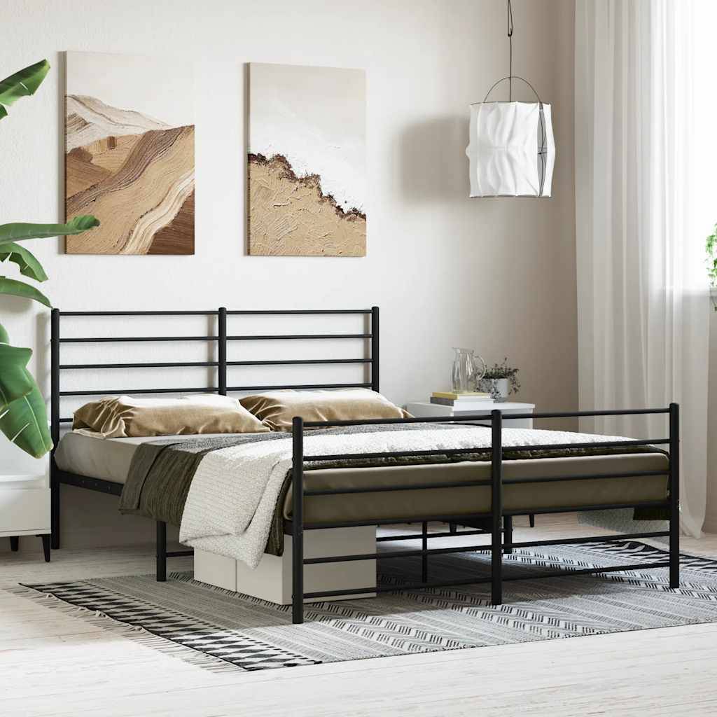 vidaXL Bettgestell mit Kopf- und Fußteil Metall Schwarz 135x190 cm