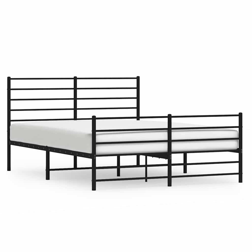 vidaXL Bettgestell mit Kopf- und Fußteil Metall Schwarz 135x190 cm