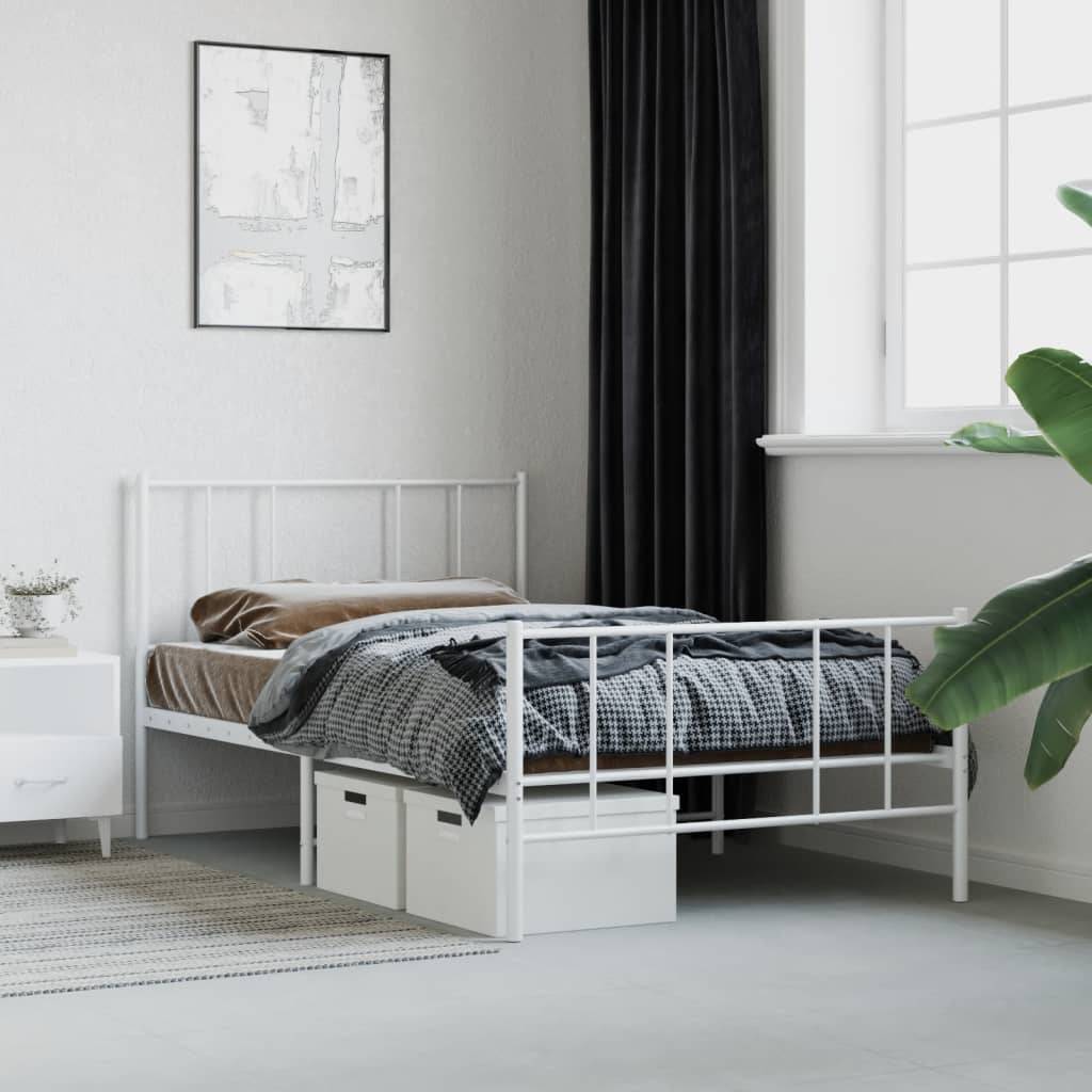 vidaXL Bettgestell mit Kopf- und Fußteil Metall Weiß 107x203 cm