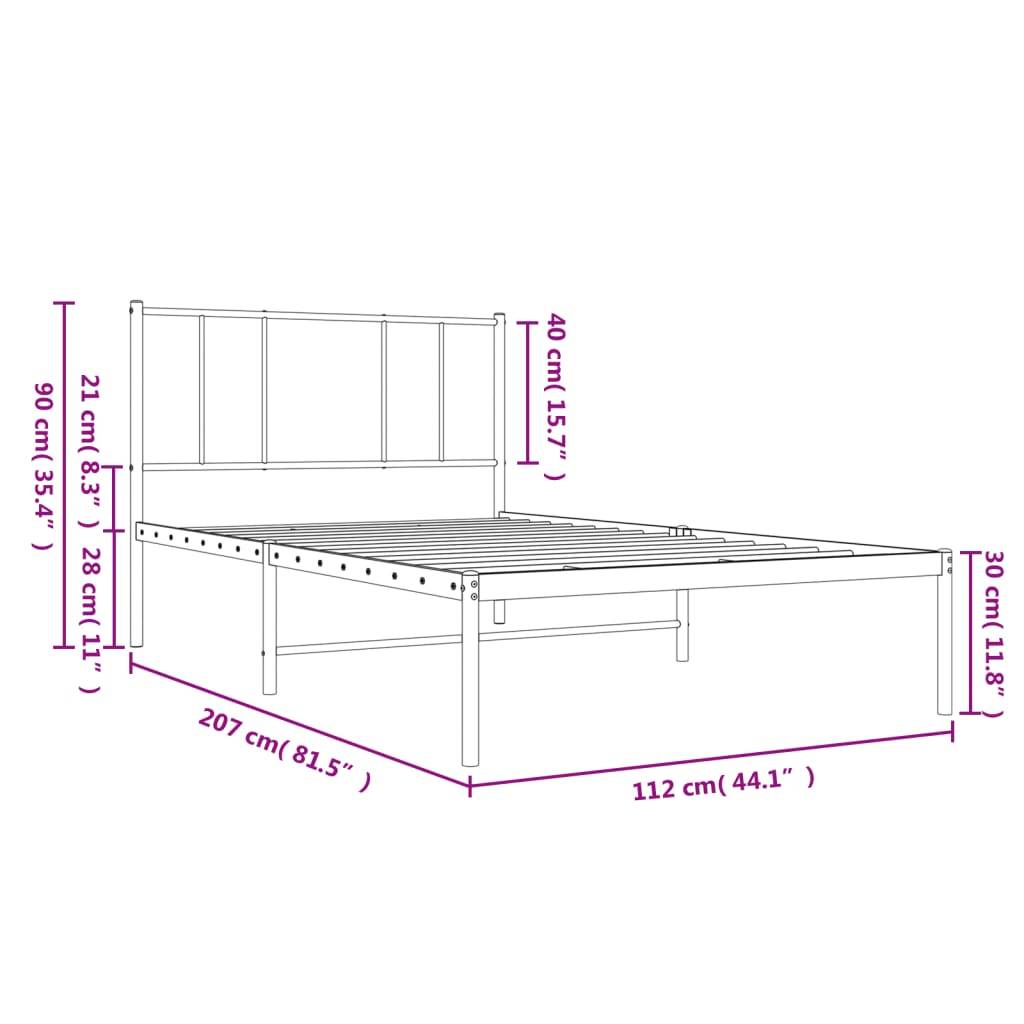 vidaXL Bettgestell mit Kopfteil Metall Weiß 107x203 cm