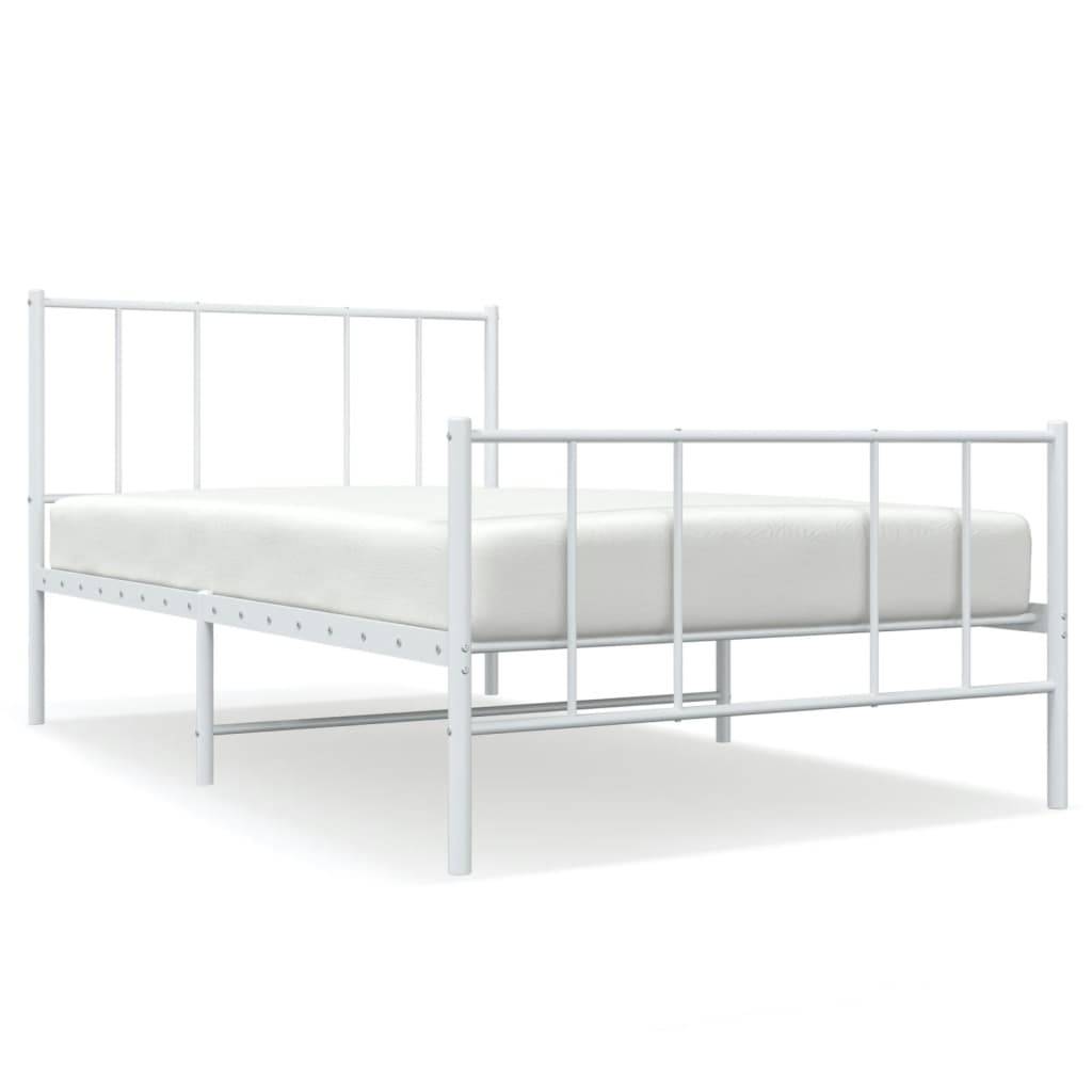 vidaXL Bettgestell mit Kopf- und Fußteil Metall Weiß 107x203 cm