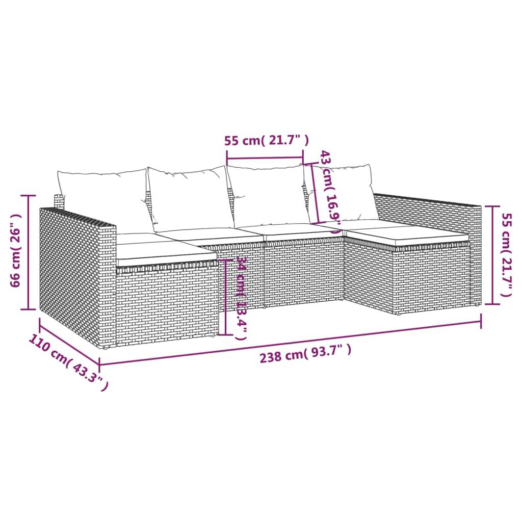 vidaXL 2-tlg. Garten-Lounge-Set mit Kissen Schwarz Poly Rattan