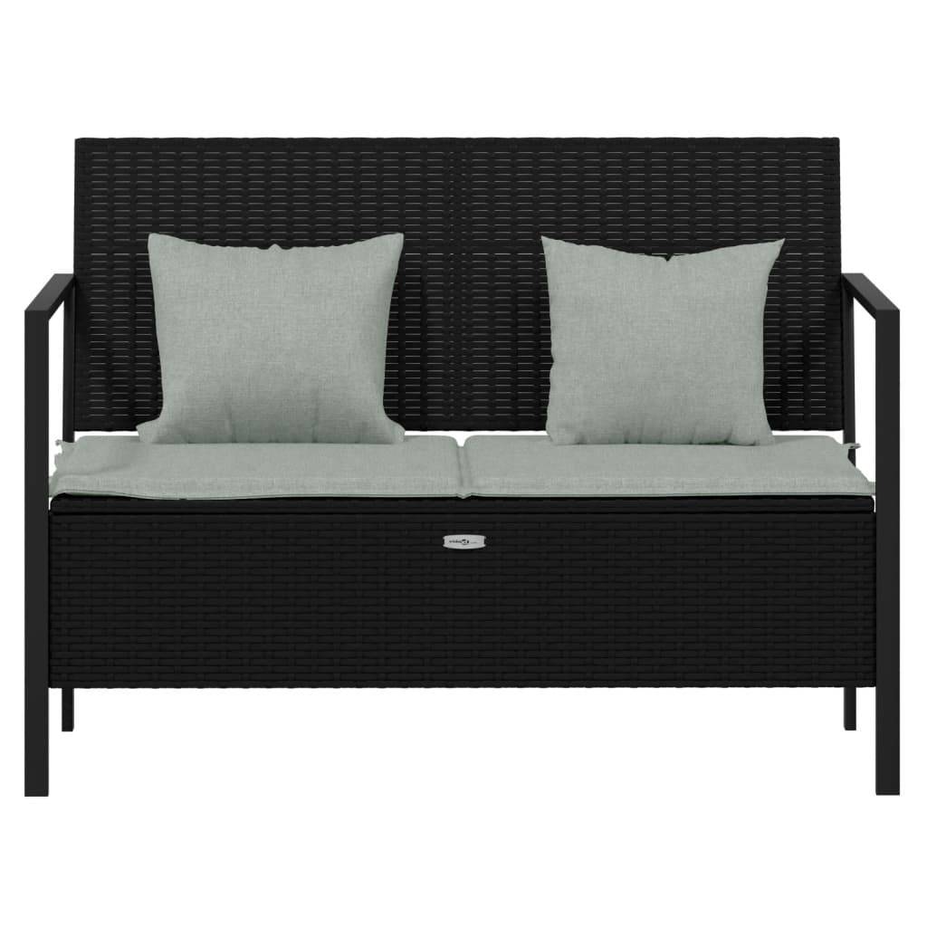 vidaXL Gartenbank 2-Sitzer mit Kissen Schwarz Poly Rattan