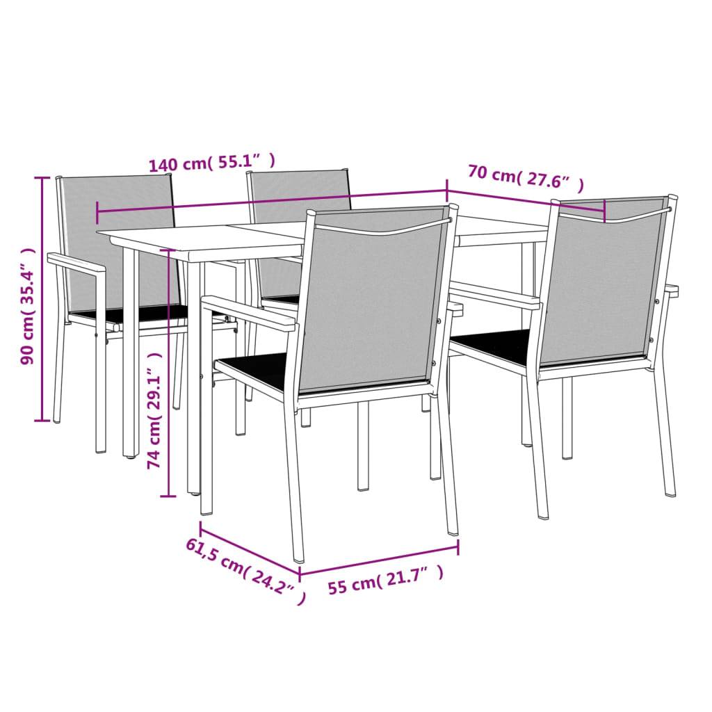 vidaXL 5-tlg. Garten-Essgruppe Schwarz Textilene und Stahl