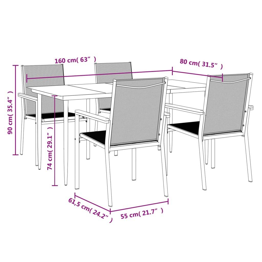 vidaXL 5-tlg. Garten-Essgruppe Schwarz Textilene und Stahl