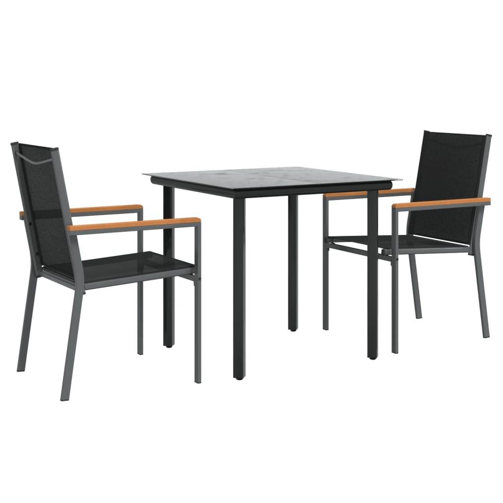 vidaXL 3-tlg. Garten-Essgruppe Schwarz Textilene und Stahl