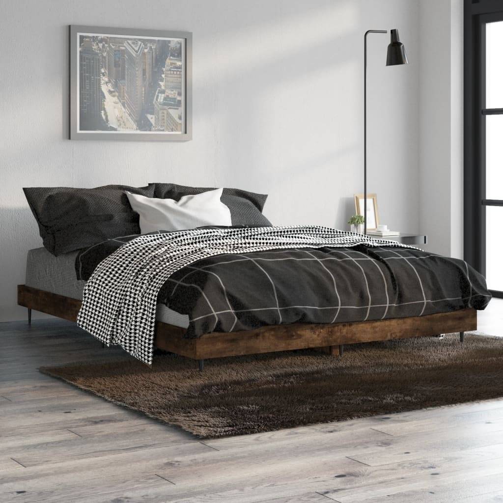 vidaXL Bettgestell ohne Matratze Räuchereiche 140x190 cm Holzwerkstoff
