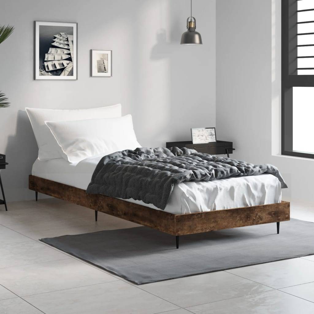 vidaXL Bettgestell ohne Matratze Räuchereiche 75x190 cm Holzwerkstoff