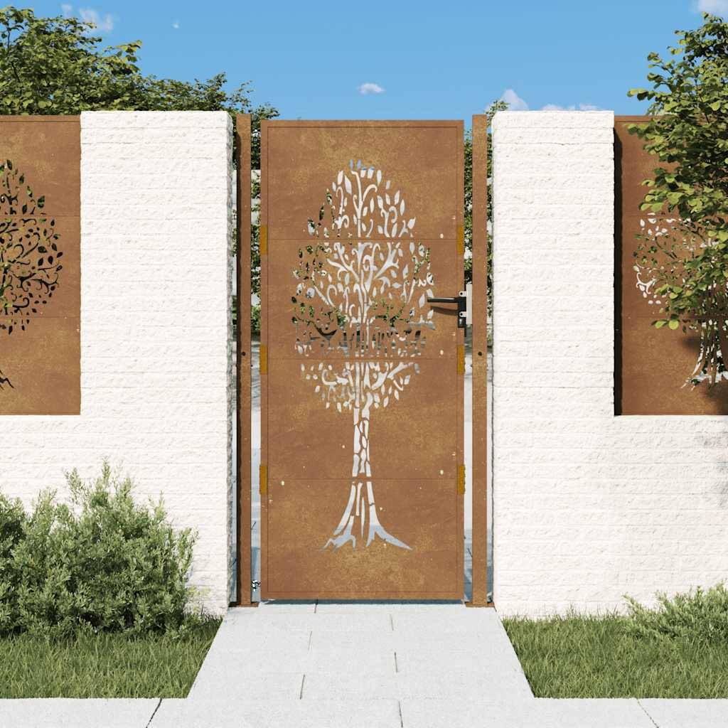 vidaXL Gartentor 105x205 cm Cortenstahl Baum-Design