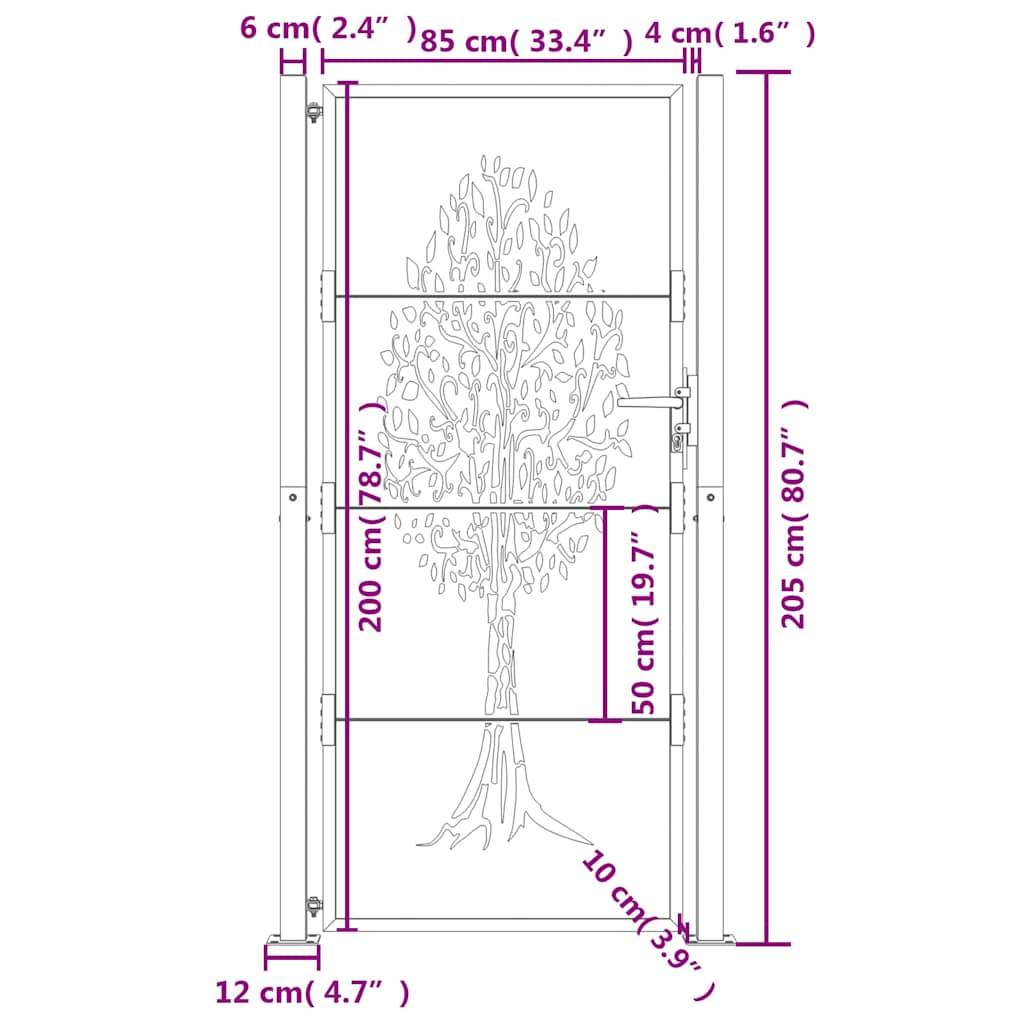 vidaXL Gartentor 105x205 cm Cortenstahl Baum-Design