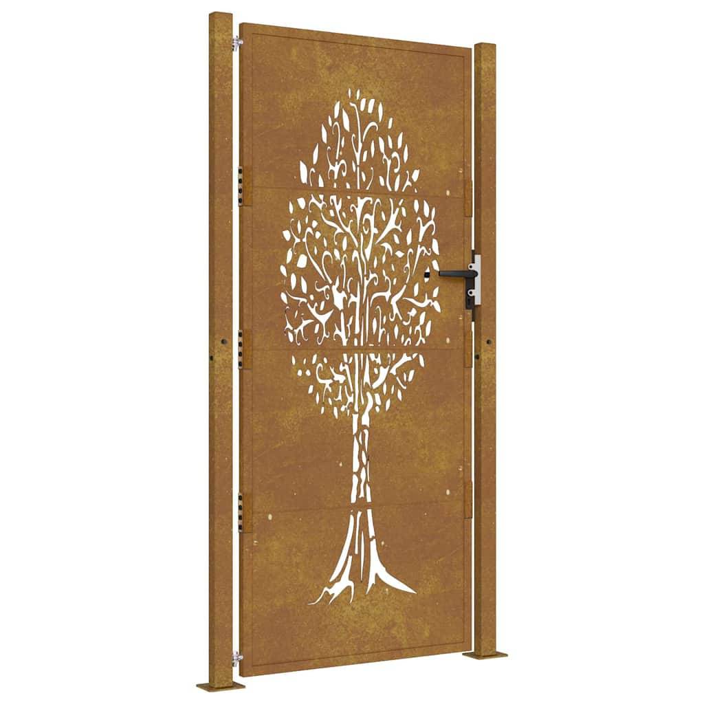 vidaXL Gartentor 105x205 cm Cortenstahl Baum-Design