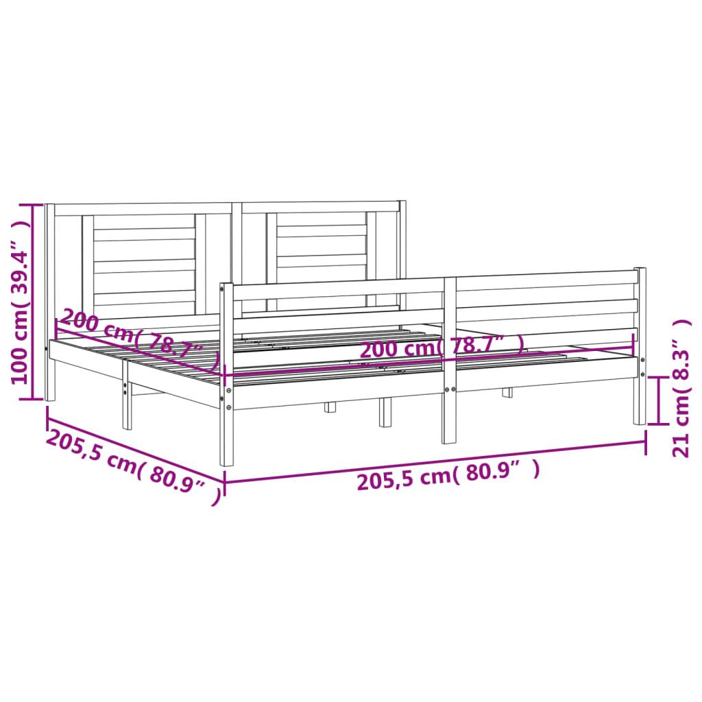 vidaXL Massivholzbett mit Kopfteil Grau 200x200 cm