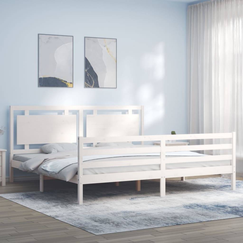 vidaXL Massivholzbett mit Kopfteil Weiß 200x200 cm