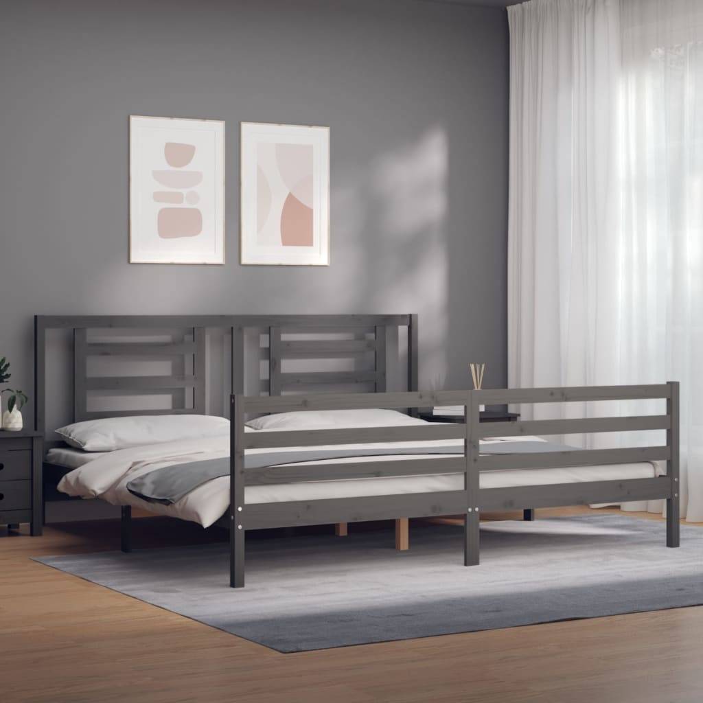 vidaXL Massivholzbett mit Kopfteil Grau 200x200 cm