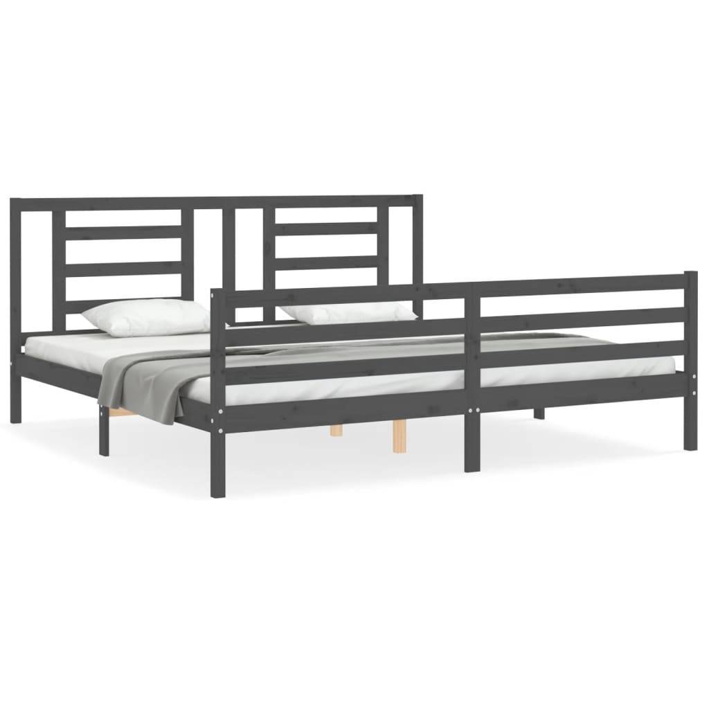 vidaXL Massivholzbett mit Kopfteil Grau 200x200 cm