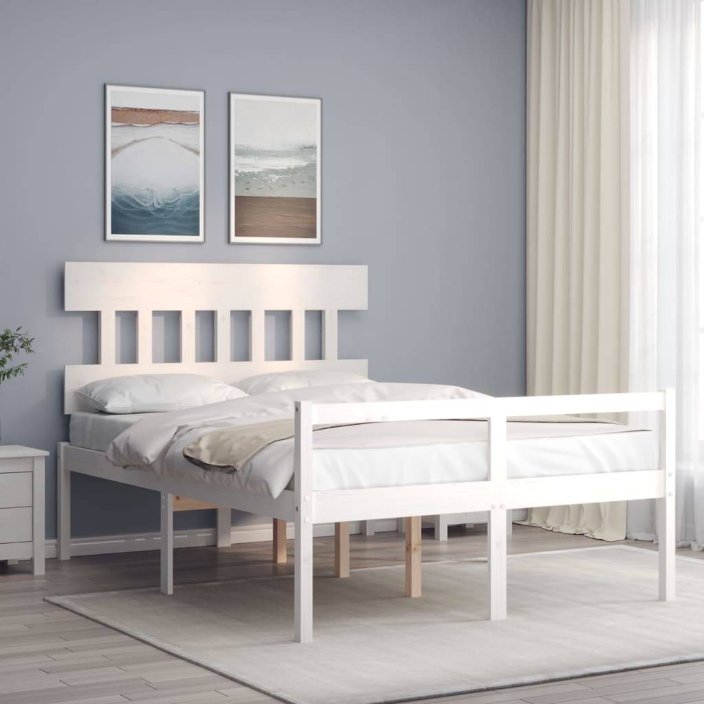 vidaXL Seniorenbett mit Kopfteil Weiß Massivholz