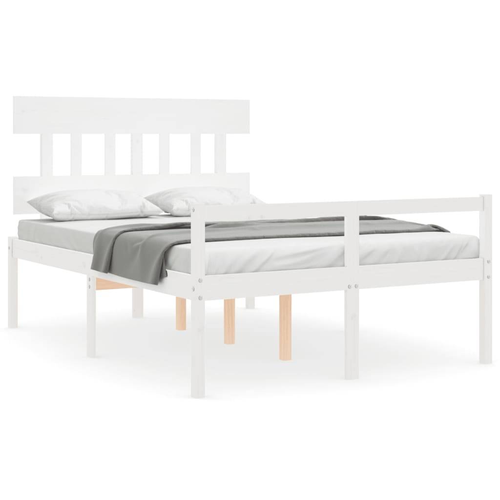 vidaXL Seniorenbett mit Kopfteil Weiß Massivholz