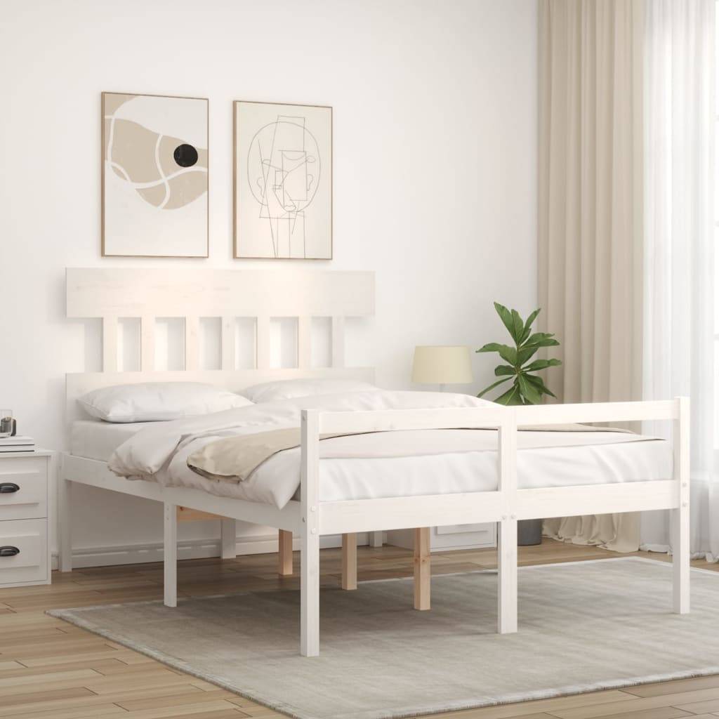 vidaXL Seniorenbett mit Kopfteil Weiß Massivholz