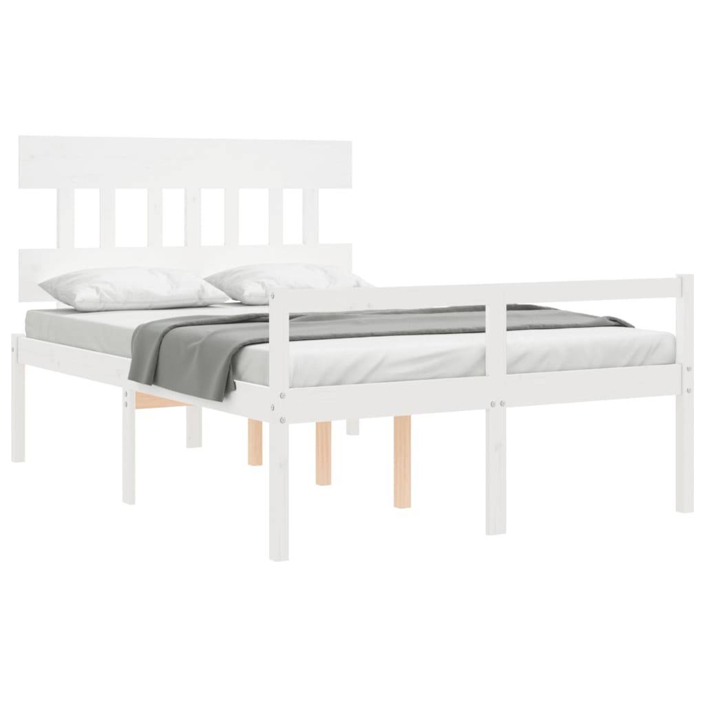 vidaXL Seniorenbett mit Kopfteil Weiß Massivholz