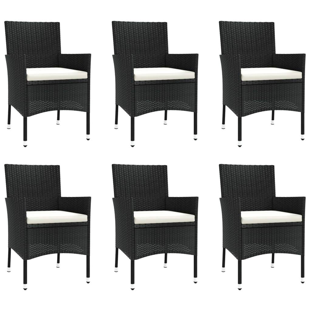 vidaXL 7-tlg. Garten-Essgruppe mit Kissen Schwarz Poly Rattan