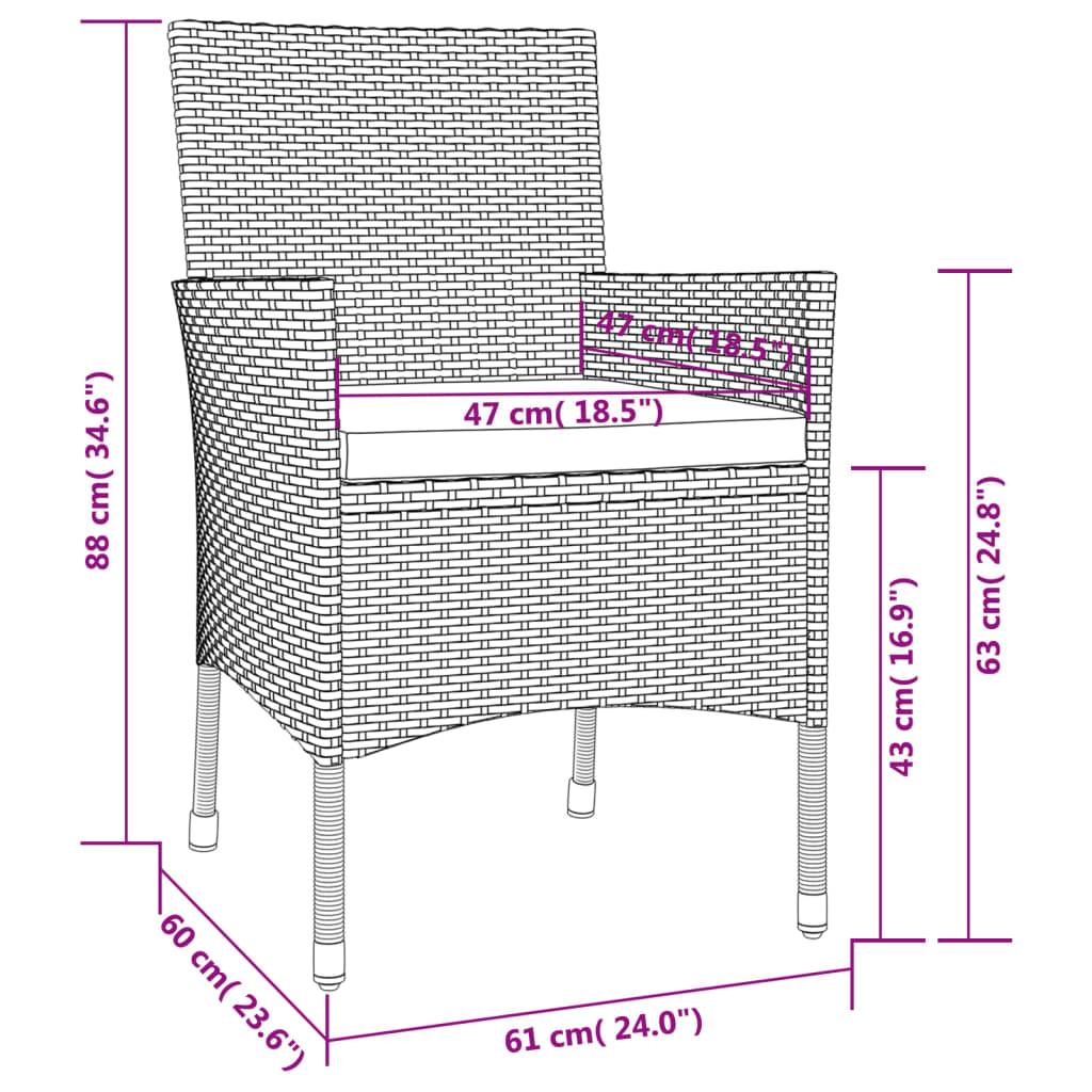 vidaXL Gartenstühle mit Kissen 4 Stk. Poly Rattan Schwarz