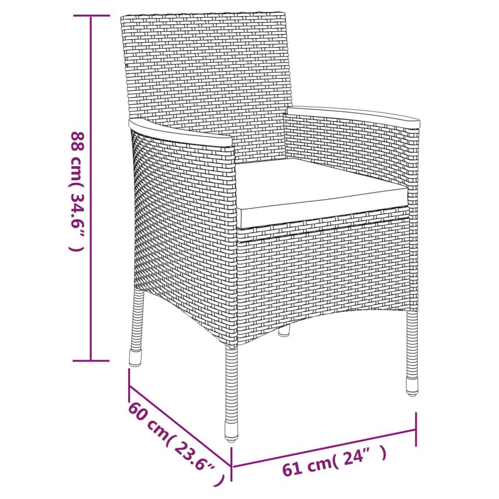 vidaXL 3-tlg. Garten-Essgruppe mit Kissen Schwarz Poly Rattan
