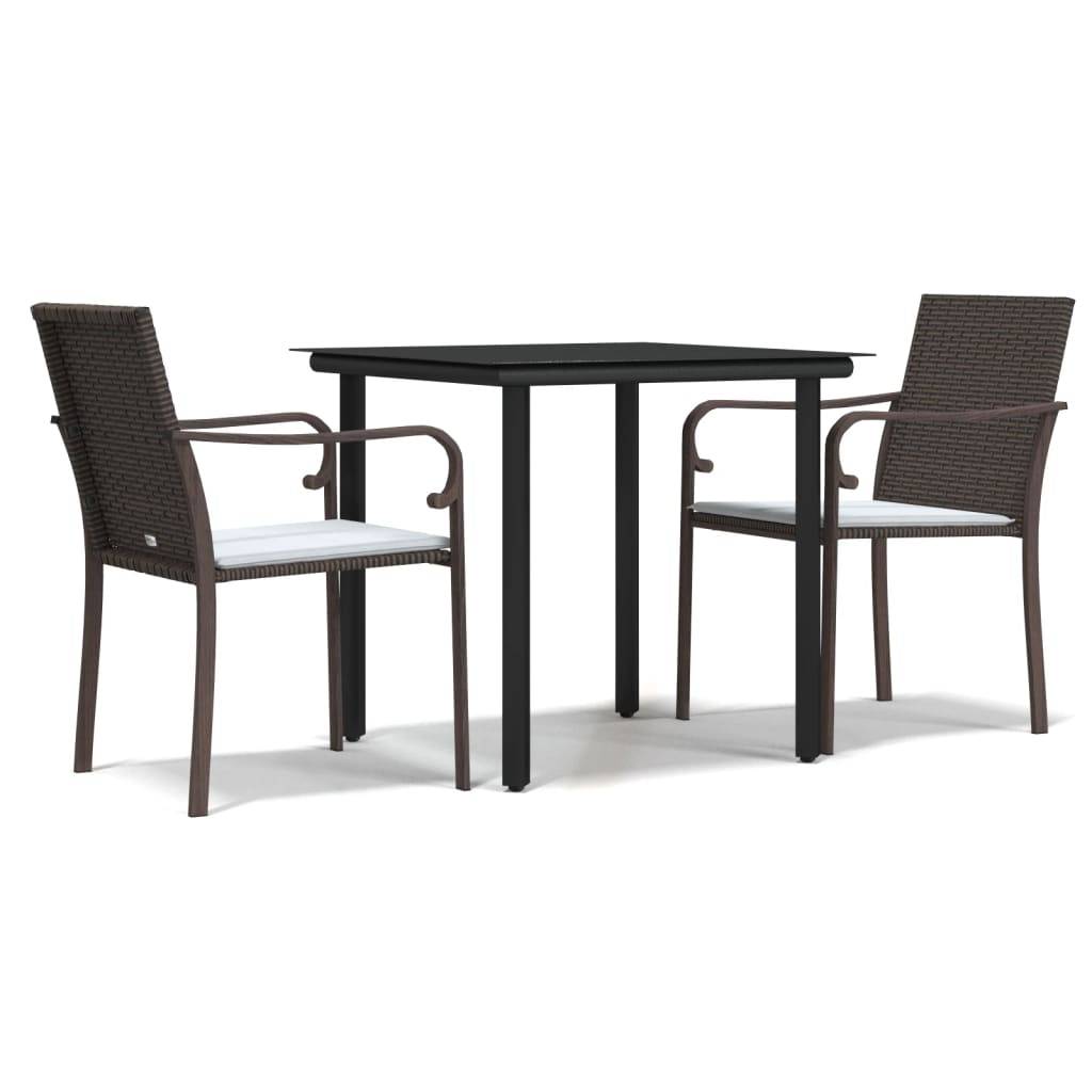 vidaXL 3-tlg. Garten-Essgruppe mit Kissen Poly Rattan und Stahl