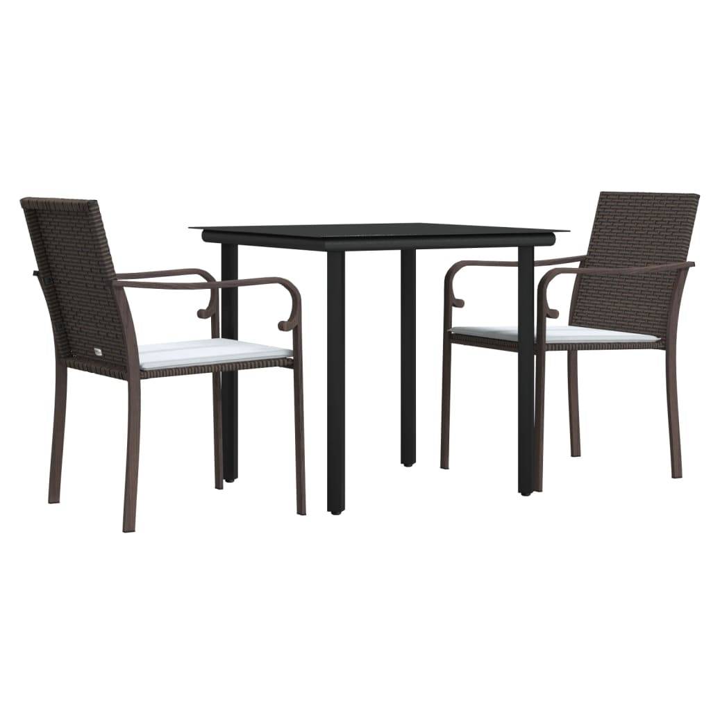 vidaXL 3-tlg. Garten-Essgruppe mit Kissen Poly Rattan und Stahl