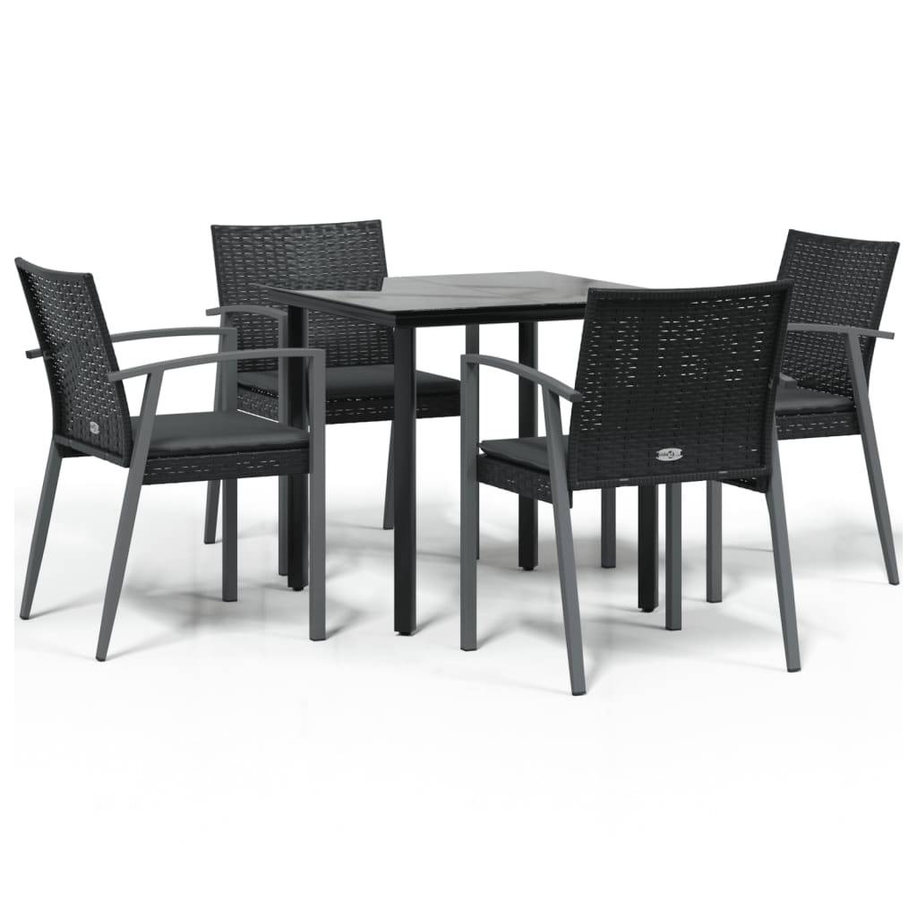 vidaXL 5-tlg. Garten-Essgruppe mit Kissen Poly Rattan und Stahl