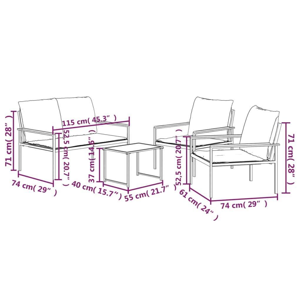 vidaXL 4-tlg. Garten-Lounge-Set mit Kissen Anthrazit Stahl