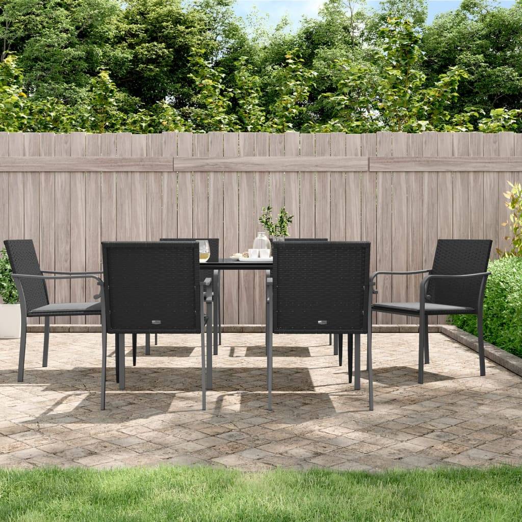 vidaXL Gartenstühle mit Kissen 6 Stk. Schwarz 56x59x84 cm Poly Rattan