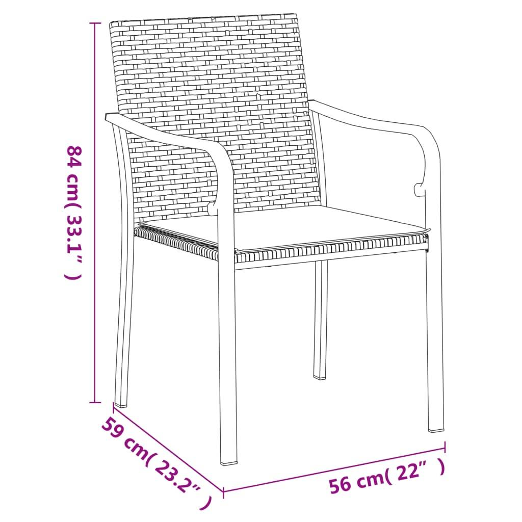 vidaXL Gartenstühle mit Kissen 2 Stk. Braun 56x59x84 cm Poly Rattan