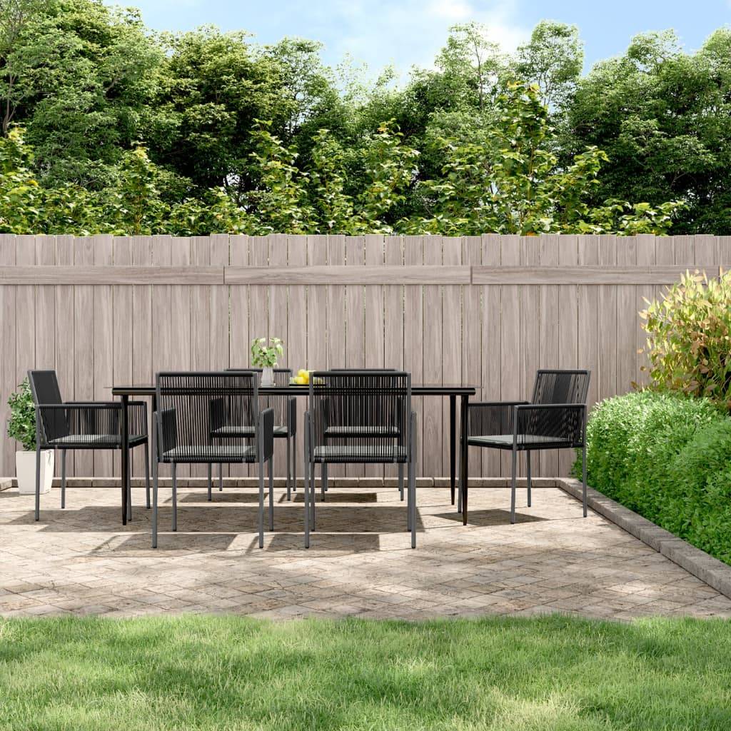 vidaXL 7-tlg. Garten-Essgruppe mit Kissen Schwarz Poly Rattan & Stahl