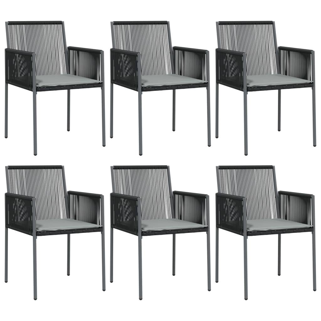 vidaXL 7-tlg. Garten-Essgruppe mit Kissen Schwarz Poly Rattan & Stahl
