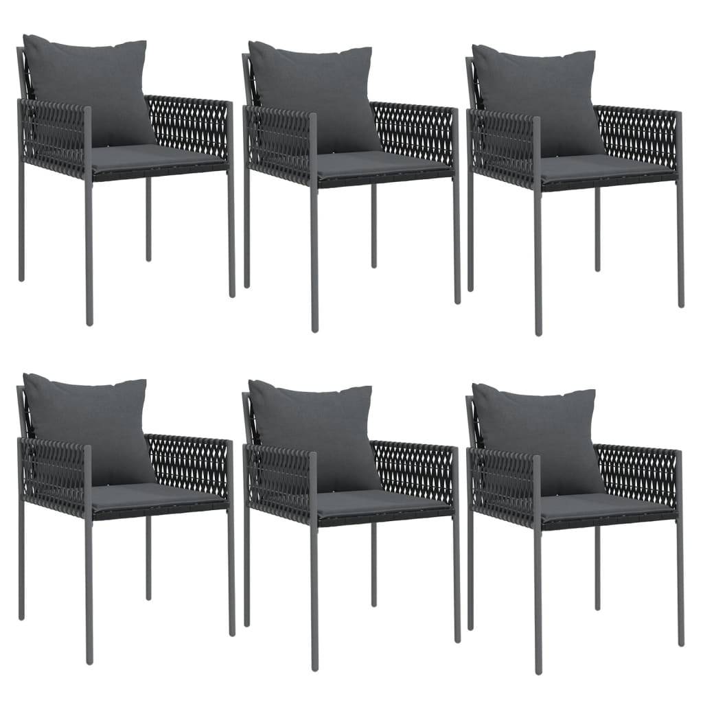 vidaXL Gartenstühle mit Kissen 6 Stk. Schwarz 54x61x83 cm Poly Rattan