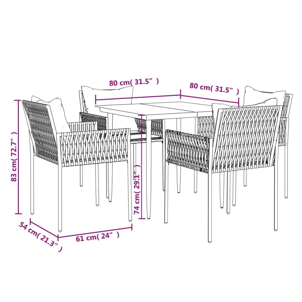 vidaXL 5-tlg. Garten-Essgruppe mit Kissen Poly Rattan und Stahl