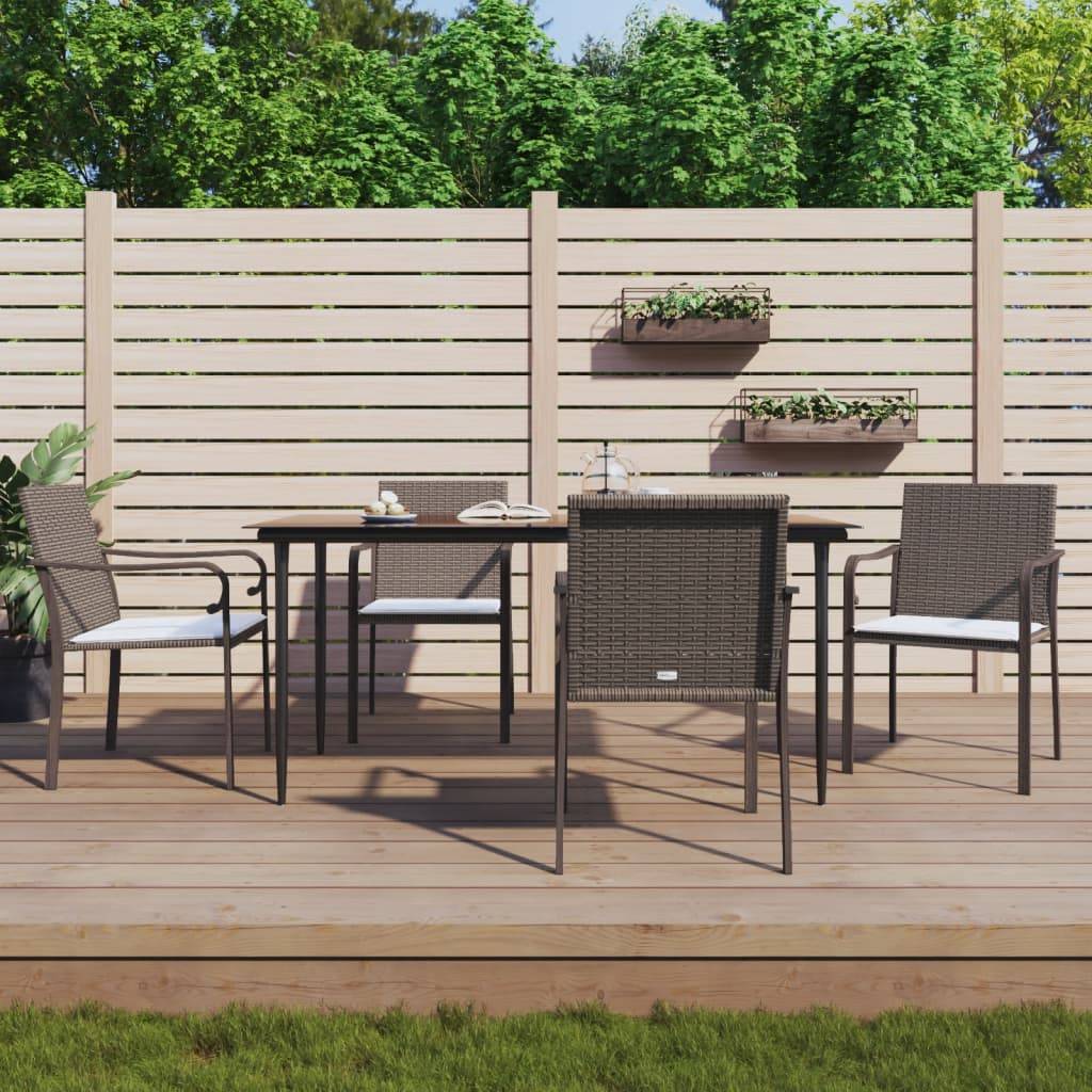 vidaXL 5-tlg. Garten-Essgruppe mit Kissen Poly Rattan und Stahl
