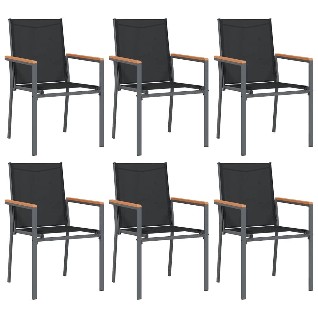vidaXL Gartenstühle 6 Stk. Schwarz 55x61,5x90 cm Textilene und Stahl