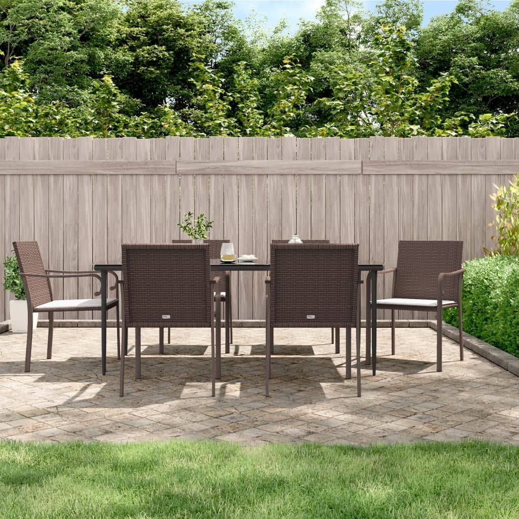vidaXL Gartenstühle mit Kissen 6 Stk. Braun 56x59x84 cm Poly Rattan