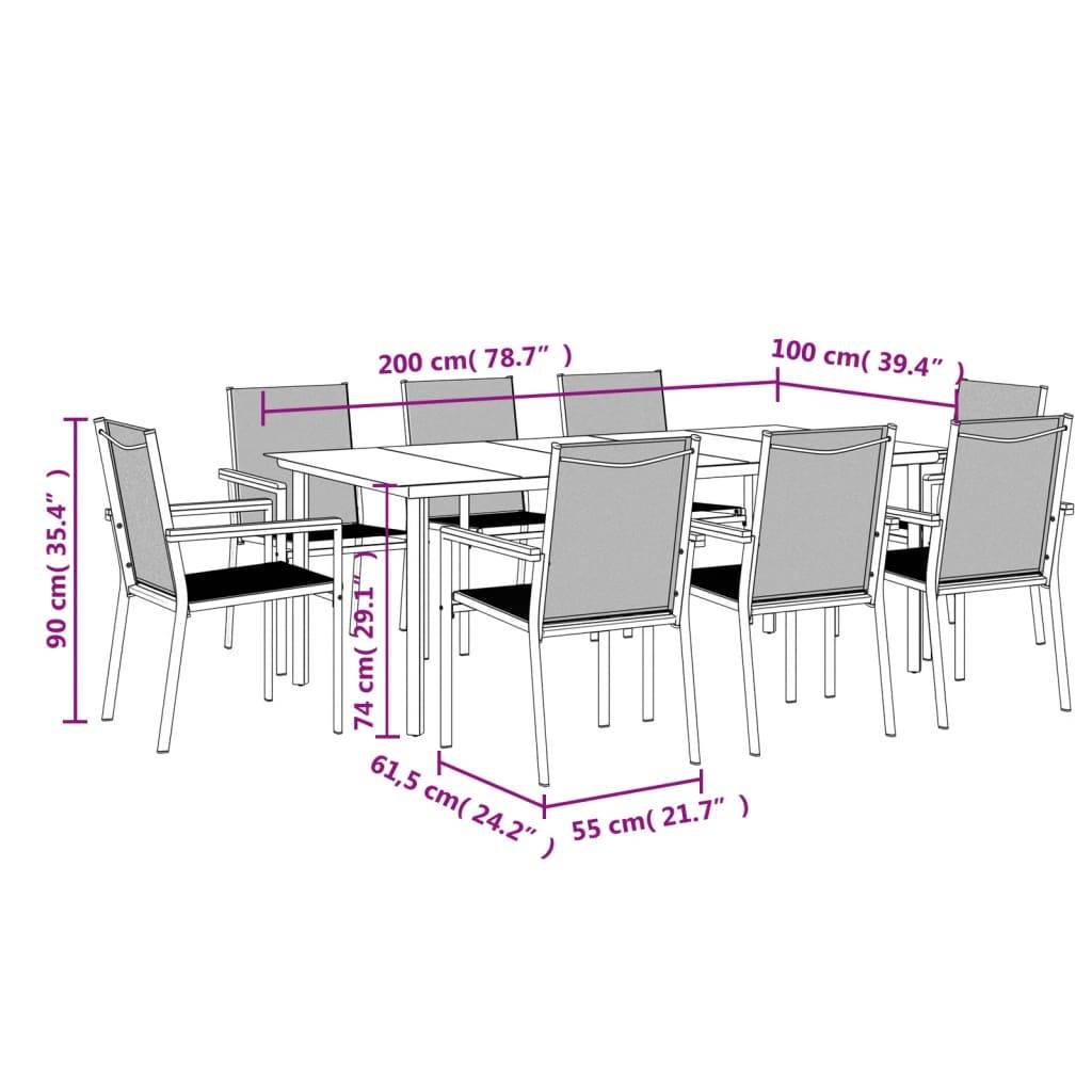 vidaXL 9-tlg. Garten-Essgruppe Schwarz Textilene und Stahl
