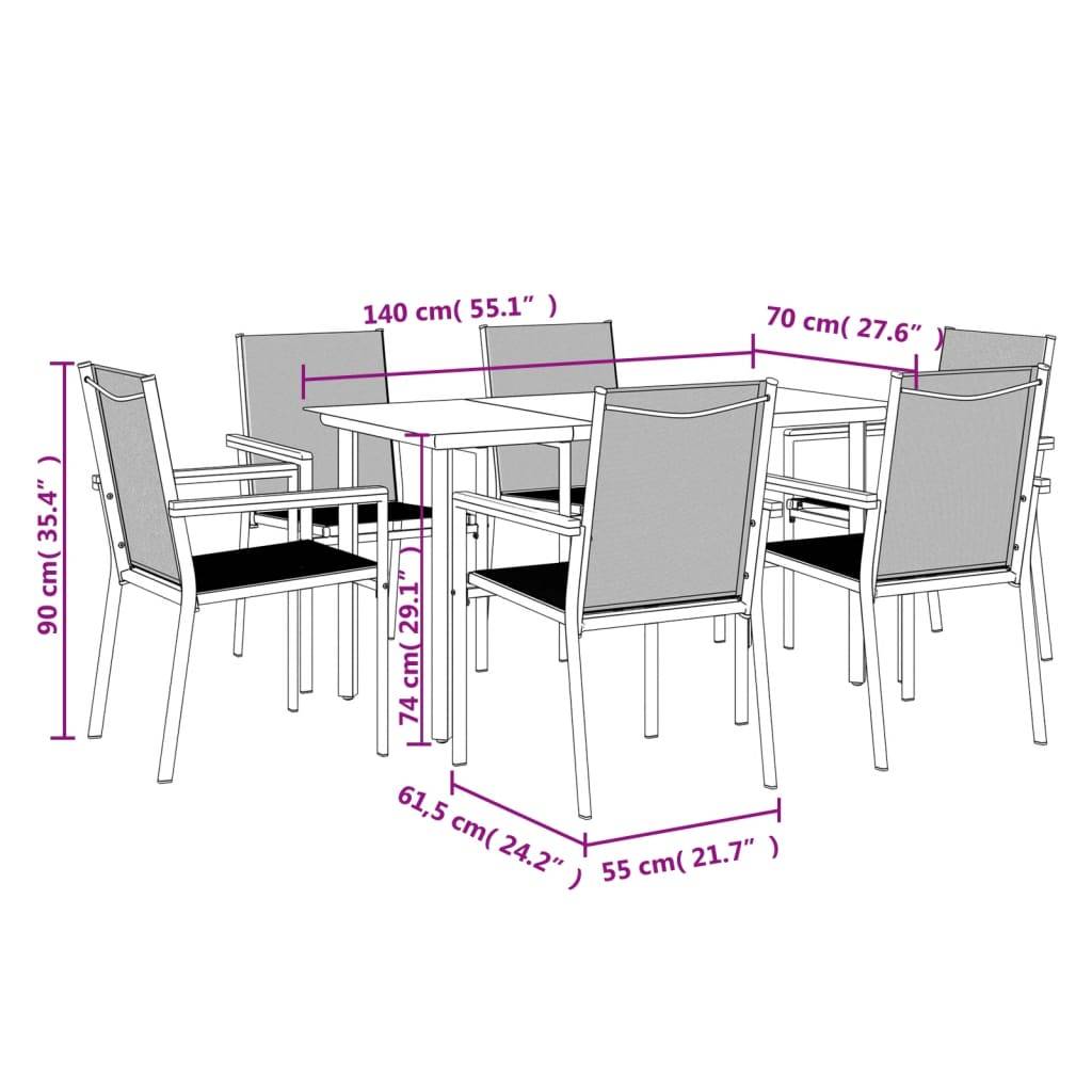 vidaXL 7-tlg. Garten-Essgruppe Schwarz Textilene und Stahl