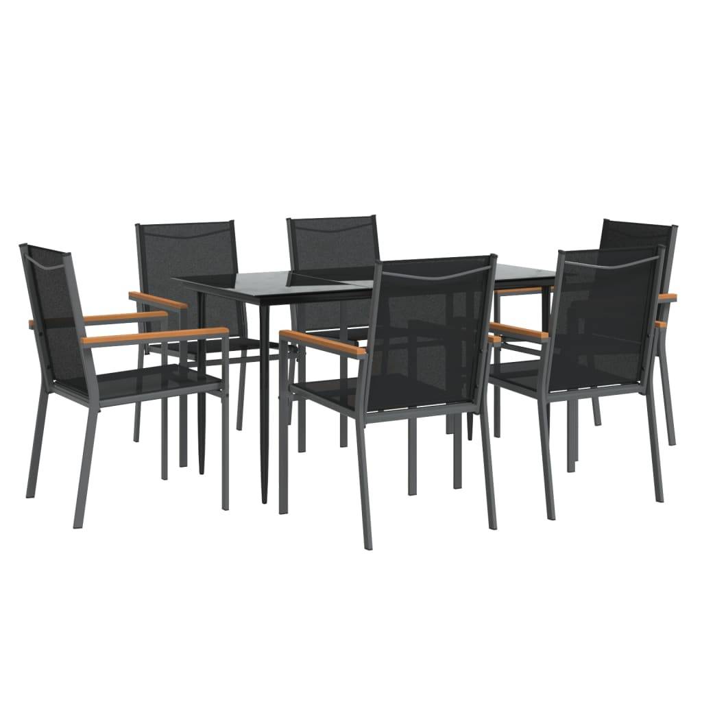 vidaXL 7-tlg. Garten-Essgruppe Schwarz Textilene und Stahl